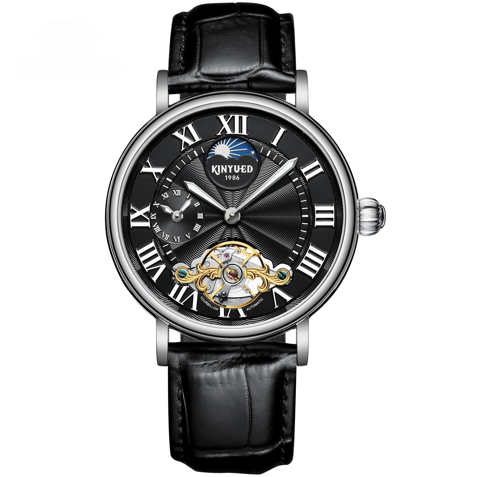 Luxury Automatic Mechanical Men’s Watch – Classic Skeleton Dial with Roman Numerals & Leather Strap