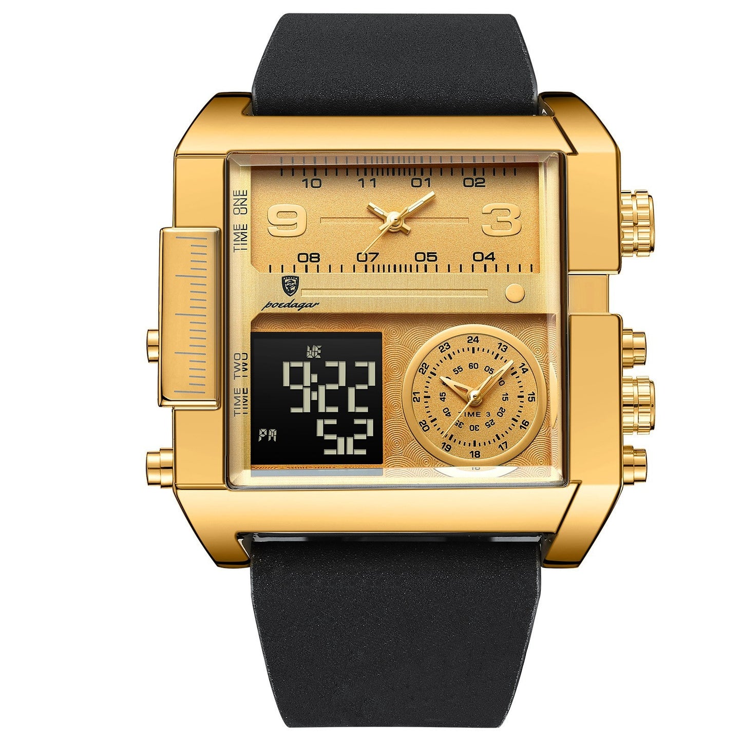 Luxury Men’s Triple Time Zone Sport Watch – Dual Analog & LED Digital, Alarm, Backlight, 30M Waterproof
