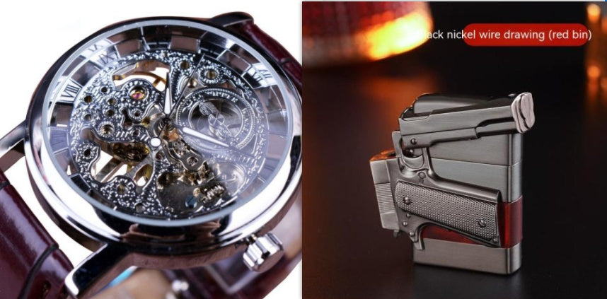 Men Luxury Transparent Mechanical Hand-winding Skeleton Wrist Watch Leather Band