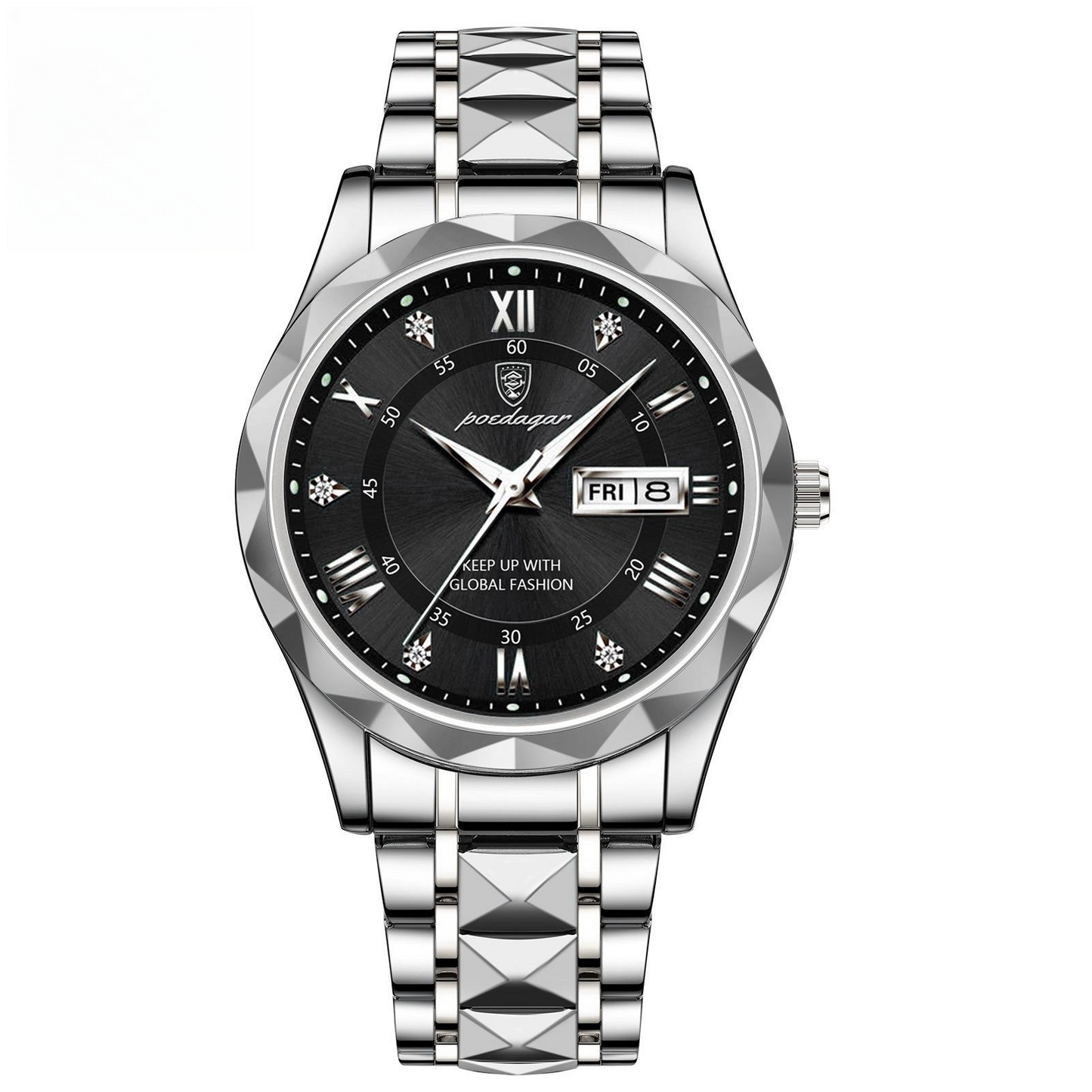 Stylish Men's Watch – Waterproof, Glow-in-the-Dark, Day & Date"