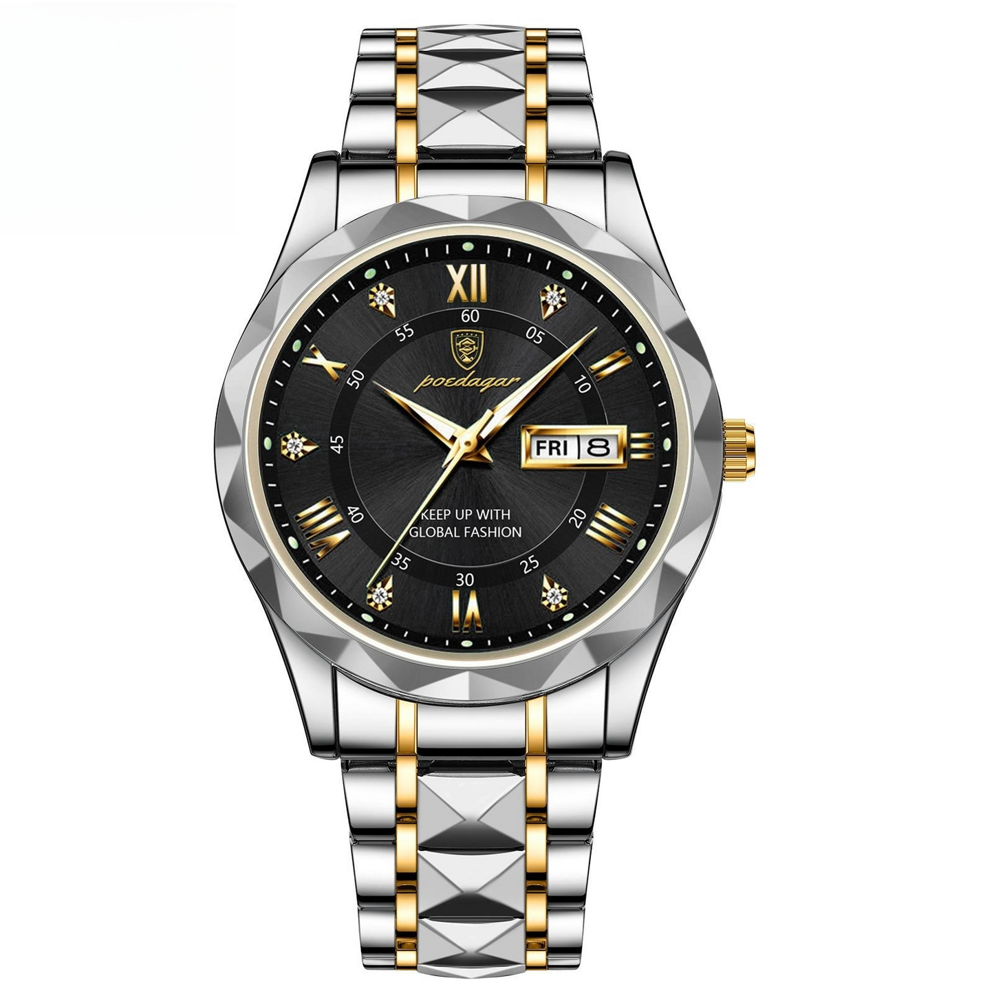 Stylish Men's Watch – Waterproof, Glow-in-the-Dark, Day & Date"