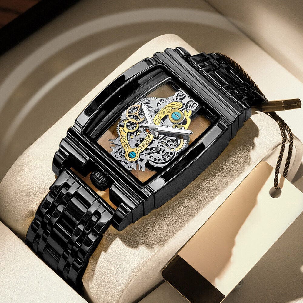 New Fashion Double Sided Hollowed Out Transparent Watch Men Luxury Gold Watches Full Steel