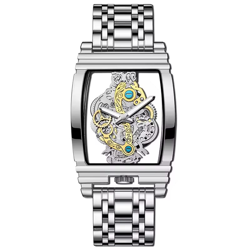 New Fashion Double Sided Hollowed Out Transparent Watch Men Luxury Gold Watches Full Steel
