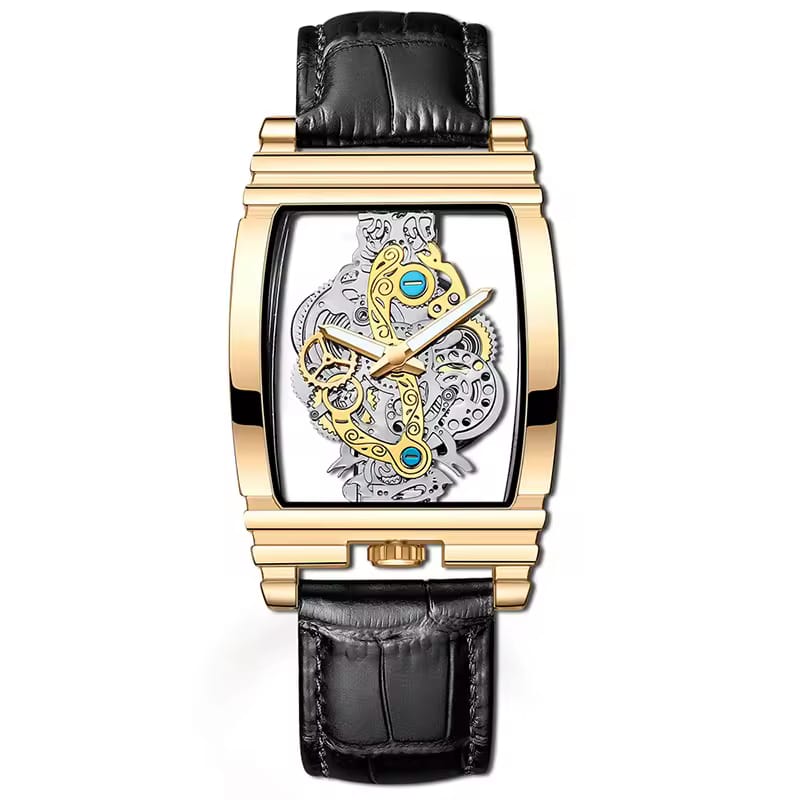 New Fashion Double Sided Hollowed Out Transparent Watch Men Luxury Gold Watches Full Steel