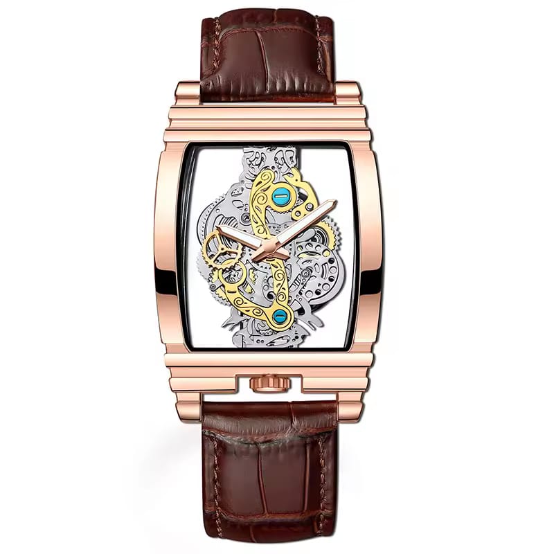 New Fashion Double Sided Hollowed Out Transparent Watch Men Luxury Gold Watches Full Steel