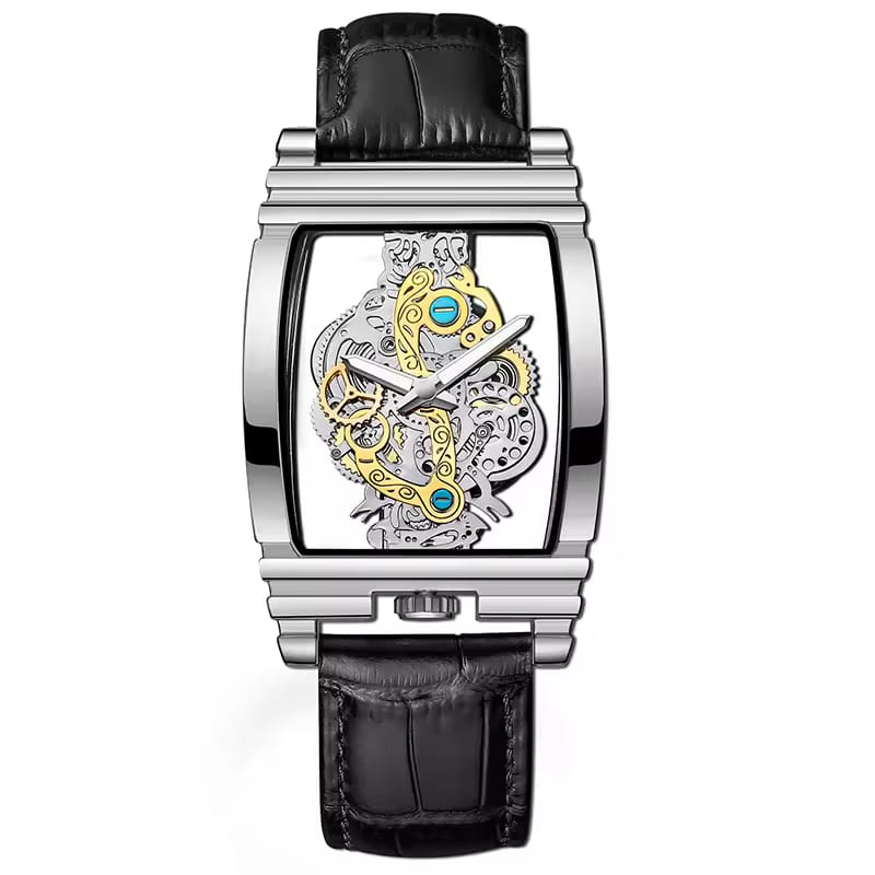 New Fashion Double Sided Hollowed Out Transparent Watch Men Luxury Gold Watches Full Steel