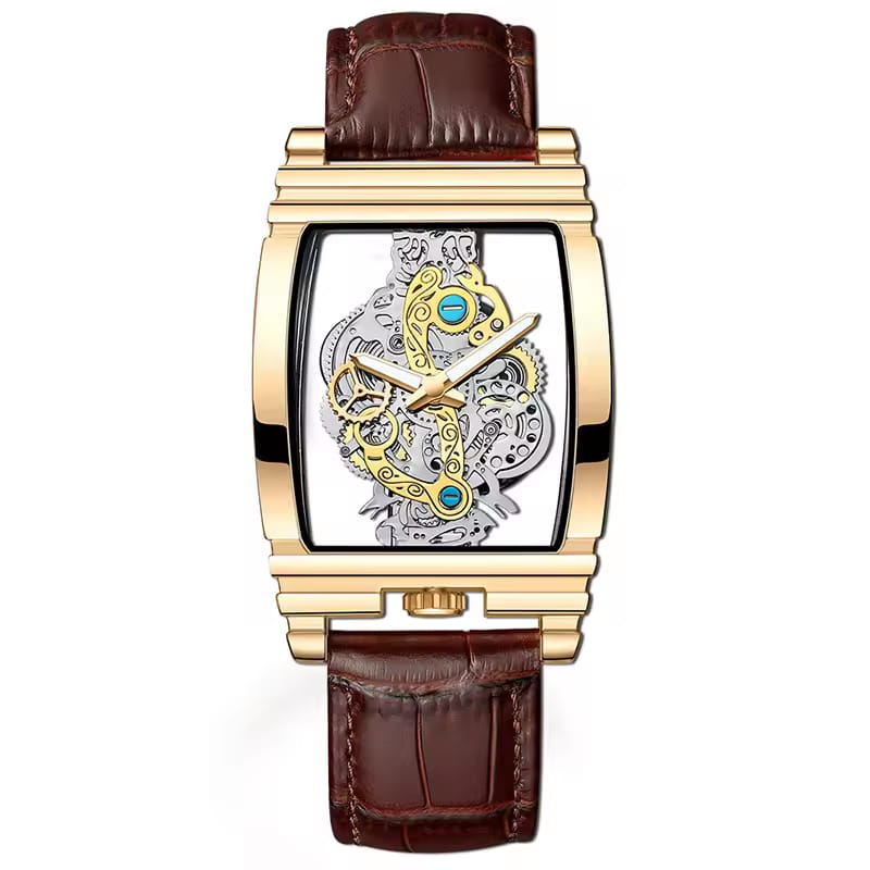 New Fashion Double Sided Hollowed Out Transparent Watch Men Luxury Gold Watches Full Steel