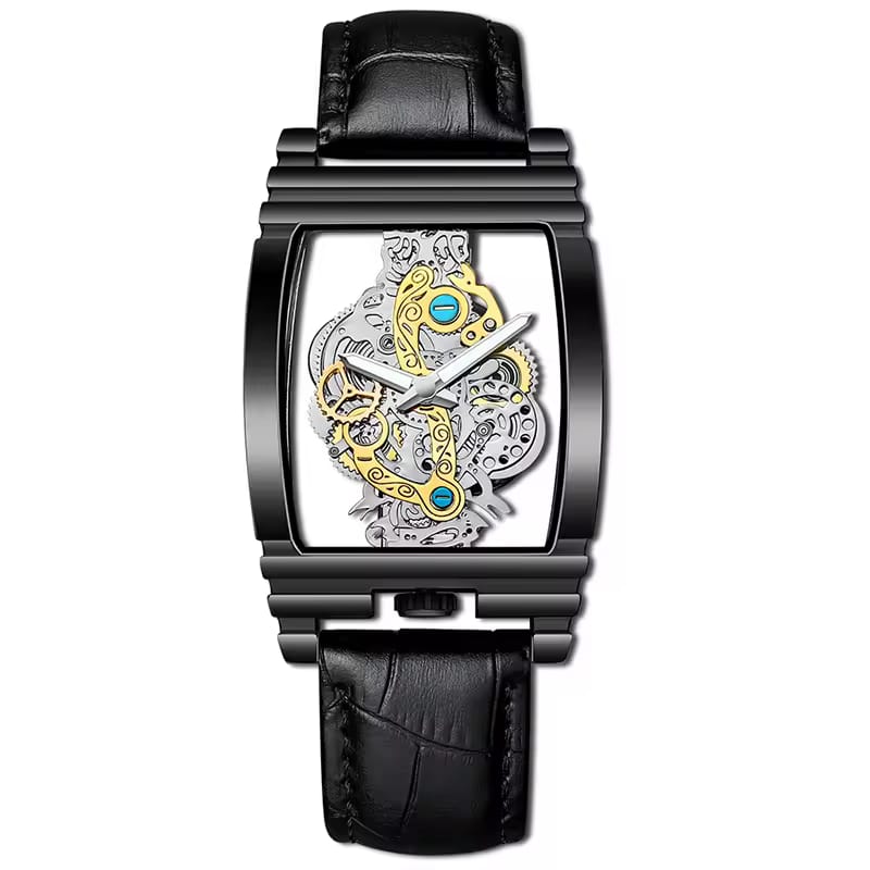New Fashion Double Sided Hollowed Out Transparent Watch Men Luxury Gold Watches Full Steel