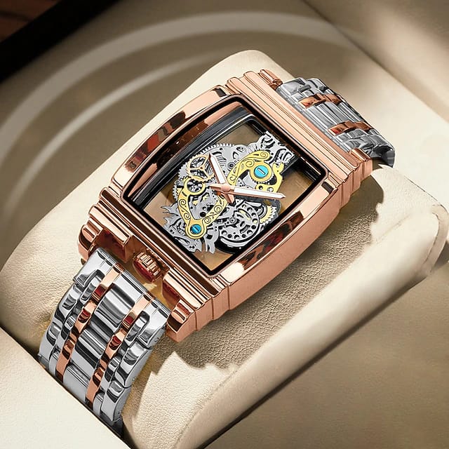 New Fashion Double Sided Hollowed Out Transparent Watch Men Luxury Gold Watches Full Steel