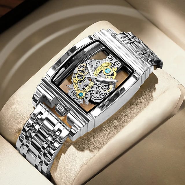 New Fashion Double Sided Hollowed Out Transparent Watch Men Luxury Gold Watches Full Steel