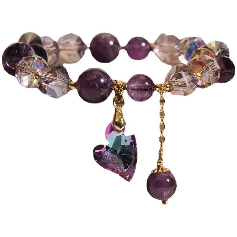 Purple Heart Crystal Bracelet Fashion Elegant Jewelry featuring natural amethyst in a heart shape, perfect for stylish accessories.