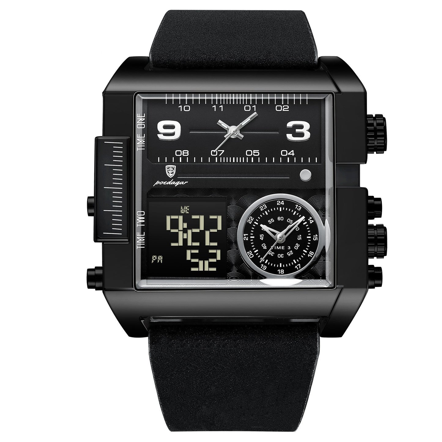 Luxury Men’s Triple Time Zone Sport Watch – Dual Analog & LED Digital, Alarm, Backlight, 30M Waterproof