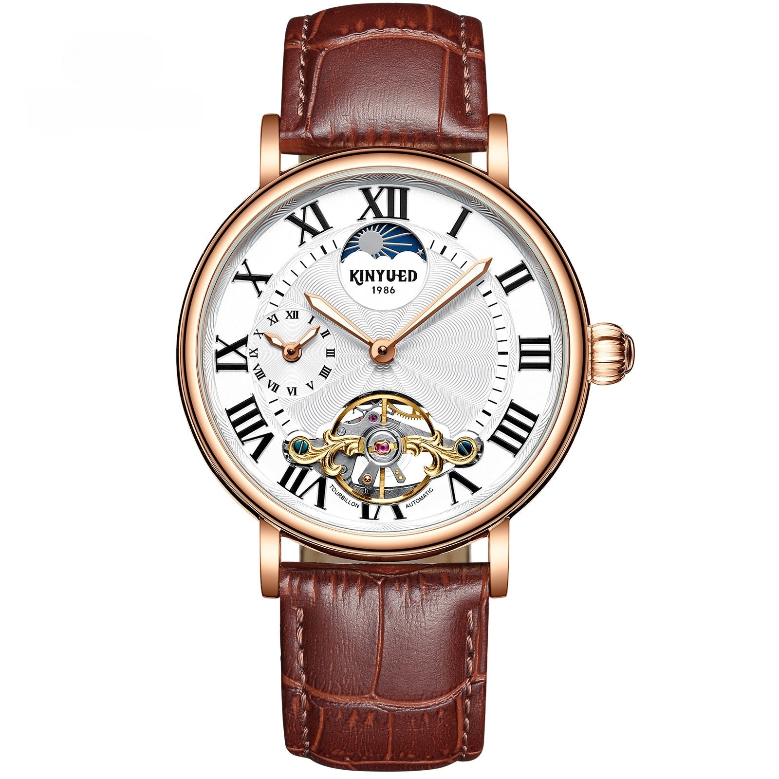 Luxury Automatic Mechanical Men’s Watch – Classic Skeleton Dial with Roman Numerals & Leather Strap