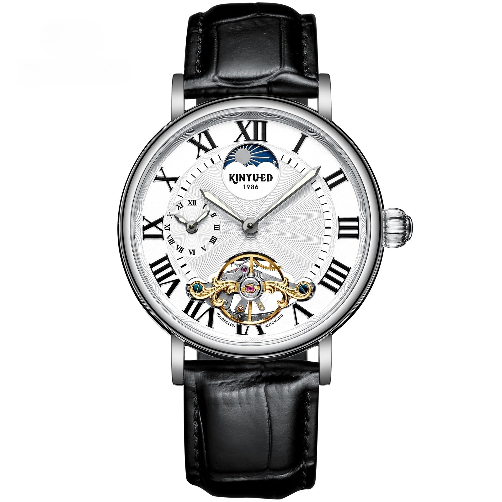 Luxury Automatic Mechanical Men’s Watch – Classic Skeleton Dial with Roman Numerals & Leather Strap