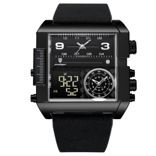 Luxury Men’s Triple Time Zone Sport Watch – Dual Analog & LED Digital, Alarm, Backlight, 30M Waterproof