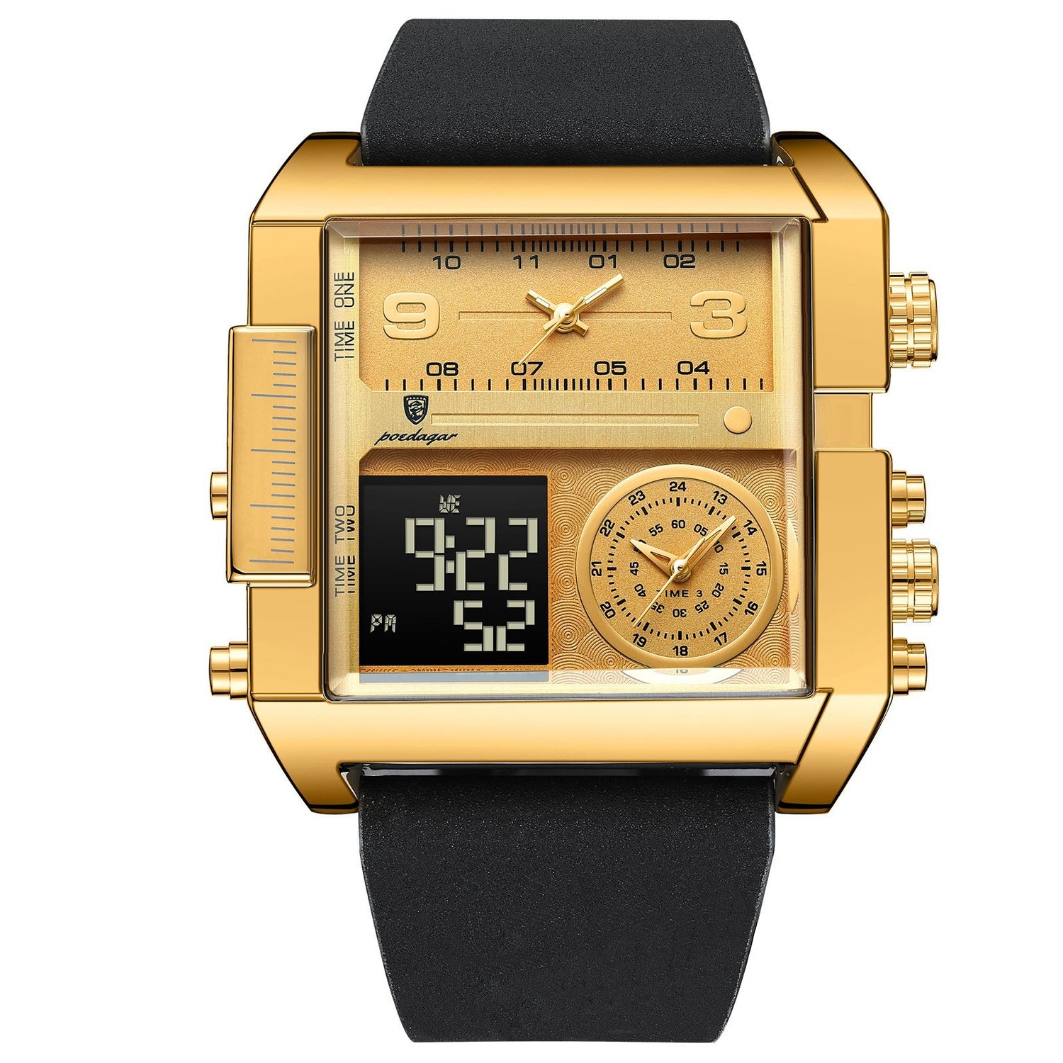 Luxury Men’s Triple Time Zone Sport Watch – Dual Analog &amp; LED Digital, Alarm, Backlight, 30M Waterproof