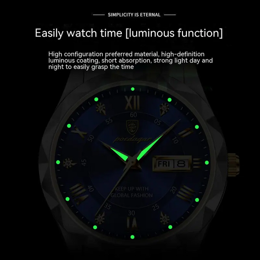 Stylish Men's Watch – Waterproof, Glow-in-the-Dark, Day & Date"