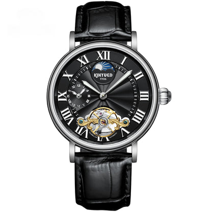 Luxury Automatic Mechanical Men’s Watch – Classic Skeleton Dial with Roman Numerals &amp; Leather Strap