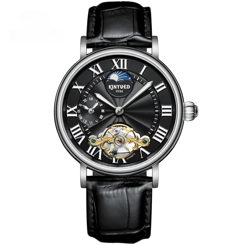 Luxury Automatic Mechanical Men’s Watch – Classic Skeleton Dial with Roman Numerals &amp; Leather Strap
