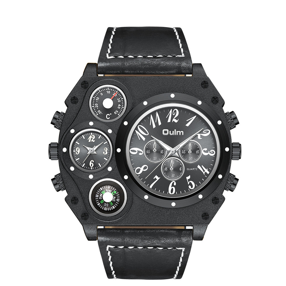 Luxury Mens Analog Quartz Sport Watch Leather Band Dual Time