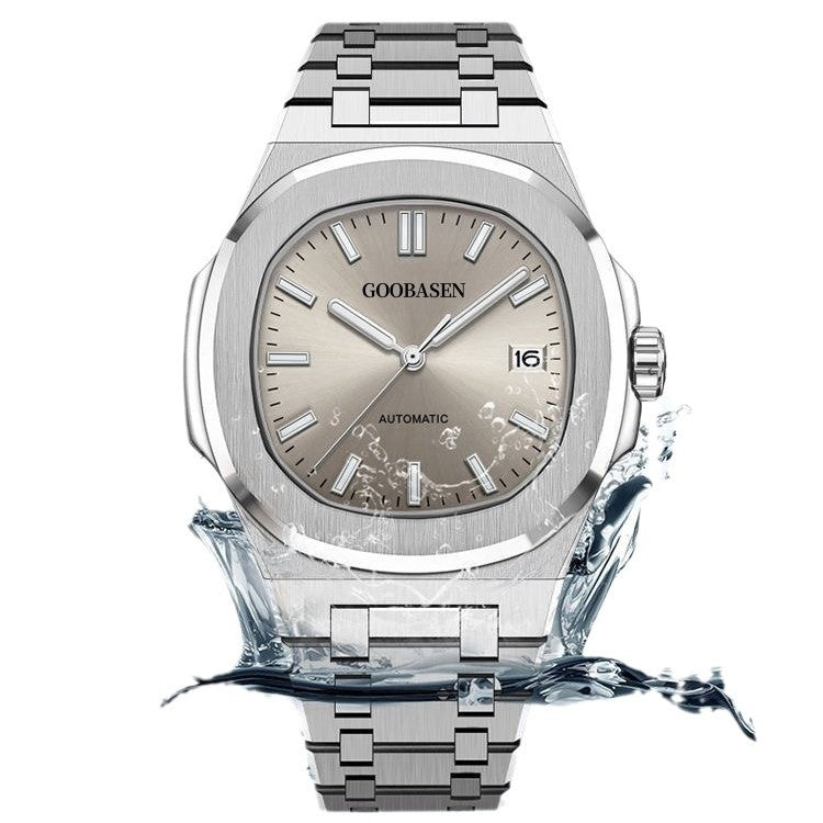 Luxury Automatic Watch for Men Stainless Steel Waterproof Mechanical Wristwatch (Ice Blue / Ash Dial)