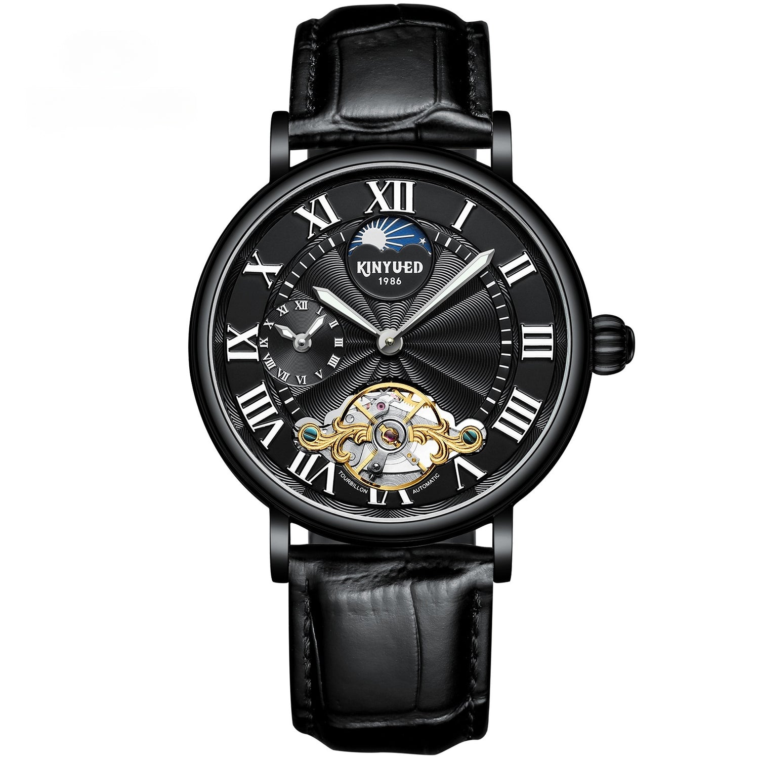 Luxury Automatic Mechanical Men’s Watch – Classic Skeleton Dial with Roman Numerals &amp; Leather Strap