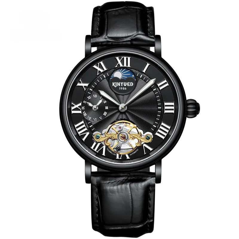 Luxury Automatic Mechanical Men’s Watch – Classic Skeleton Dial with Roman Numerals &amp; Leather Strap