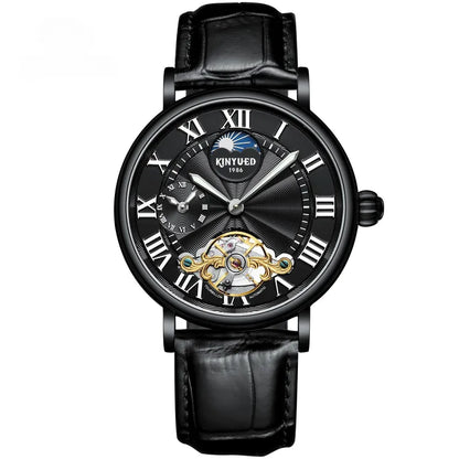 Luxury Automatic Mechanical Men’s Watch – Classic Skeleton Dial with Roman Numerals &amp; Leather Strap