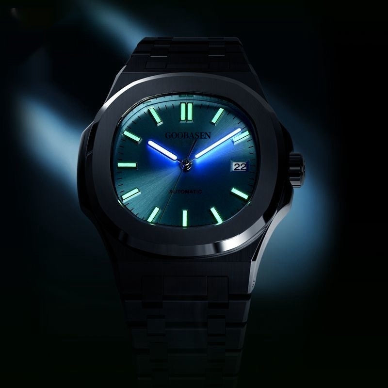 Luxury Automatic Watch for Men Stainless Steel Waterproof Mechanical Wristwatch (Ice Blue / Ash Dial)