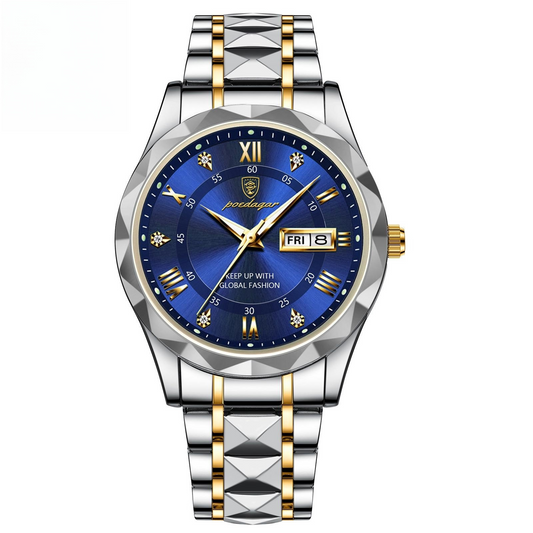 Stylish Men's Watch – Waterproof, Glow-in-the-Dark, Day & Date"