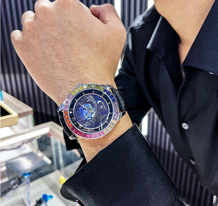 Ogulas Starry Sky Colorful Crystals Automatic Mechanical Watch Men&