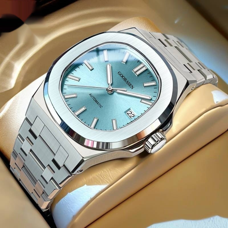 Luxury Automatic Watch for Men Stainless Steel Waterproof Mechanical Wristwatch (Ice Blue / Ash Dial)