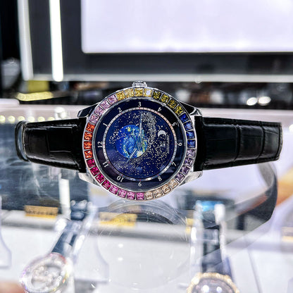 Ogulas Starry Sky Colorful Crystals Automatic Mechanical Watch Men&