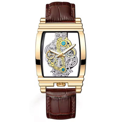 New Fashion Double Sided Hollowed Out Transparent Watch Men Luxury Gold Watches Full Steel