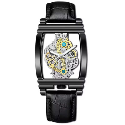 New Fashion Double Sided Hollowed Out Transparent Watch Men Luxury Gold Watches Full Steel