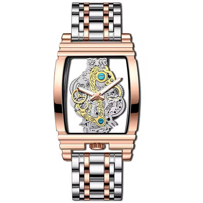 New Fashion Double Sided Hollowed Out Transparent Watch Men Luxury Gold Watches Full Steel