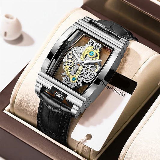 New Fashion Double Sided Hollowed Out Transparent Watch Men Luxury Gold Watches Full Steel