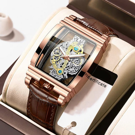 New Fashion Double Sided Hollowed Out Transparent Watch Men Luxury Gold Watches Full Steel