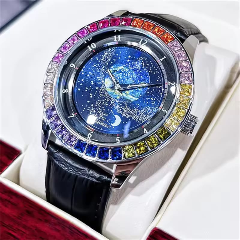 Ogulas Starry Sky Colorful Crystals Automatic Mechanical Watch Men&
