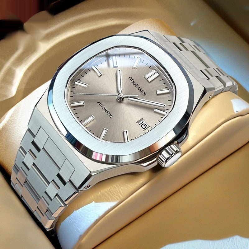 Luxury Automatic Watch for Men Stainless Steel Waterproof Mechanical Wristwatch (Ice Blue / Ash Dial)