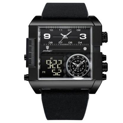 Luxury Men’s Triple Time Zone Sport Watch – Dual Analog & LED Digital, Alarm, Backlight, 30M Waterproof