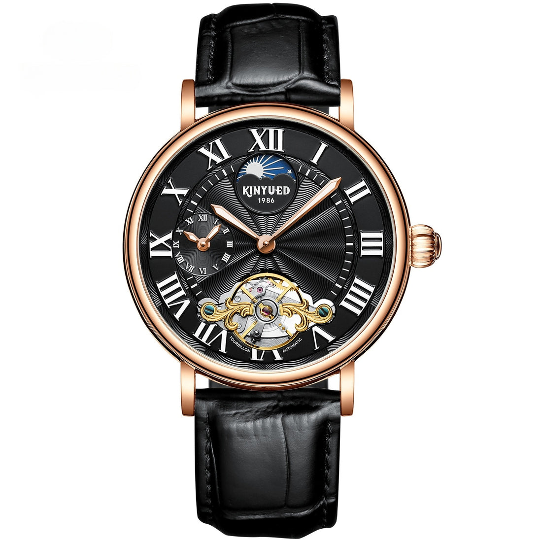 Luxury Automatic Mechanical Men’s Watch – Classic Skeleton Dial with Roman Numerals &amp; Leather Strap
