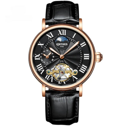 Luxury Automatic Mechanical Men’s Watch – Classic Skeleton Dial with Roman Numerals &amp; Leather Strap