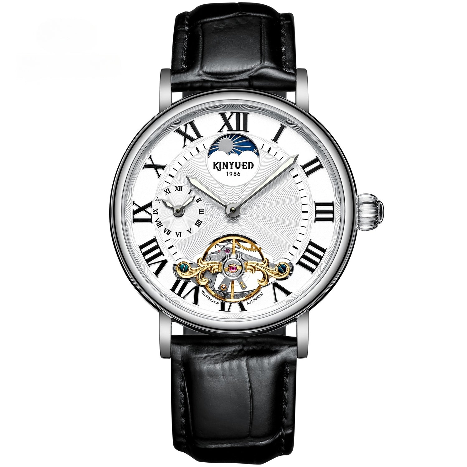 Luxury Automatic Mechanical Men’s Watch – Classic Skeleton Dial with Roman Numerals &amp; Leather Strap