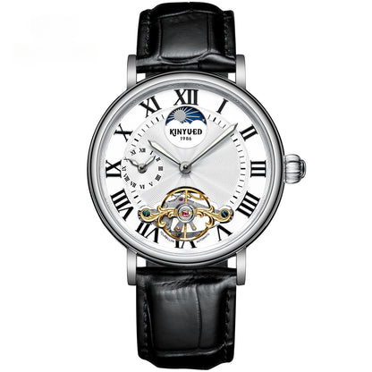 Luxury Automatic Mechanical Men’s Watch – Classic Skeleton Dial with Roman Numerals &amp; Leather Strap
