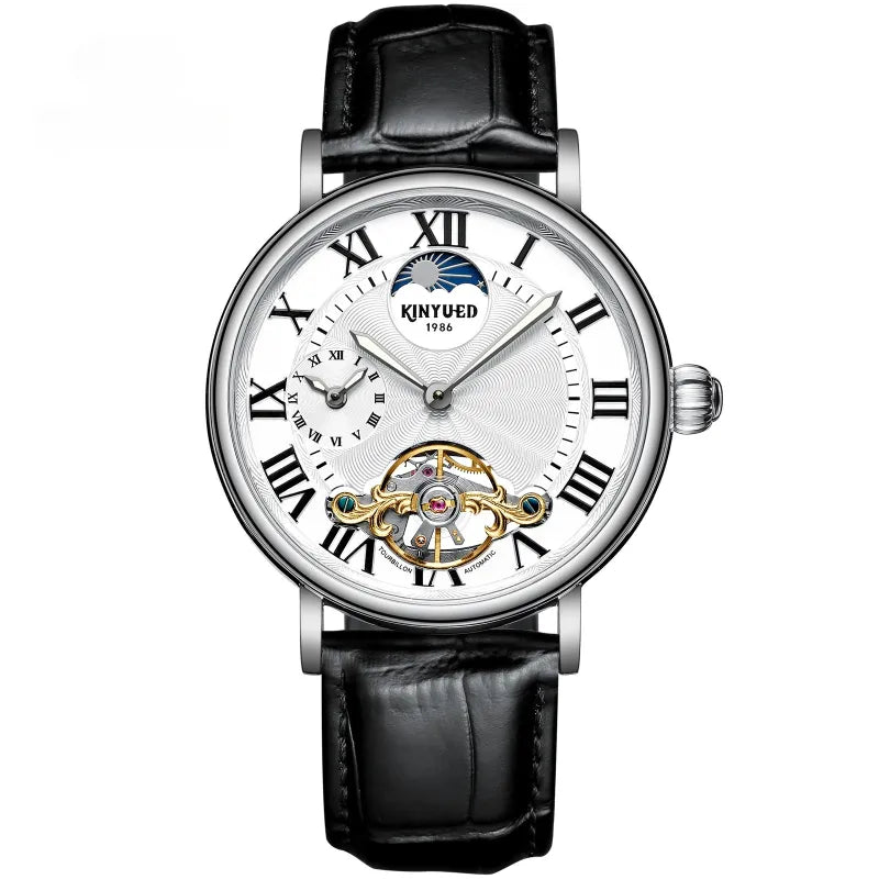 Luxury Automatic Mechanical Men’s Watch – Classic Skeleton Dial with Roman Numerals &amp; Leather Strap