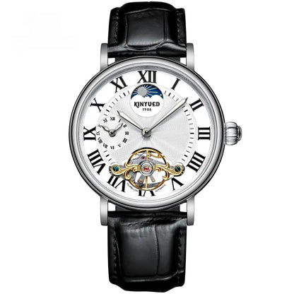 Luxury Automatic Mechanical Men’s Watch – Classic Skeleton Dial with Roman Numerals &amp; Leather Strap