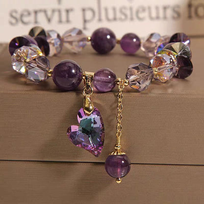 Purple Heart Crystal Bracelet Fashion Elegant Jewelry featuring amethyst and crystal beads with a heart charm.