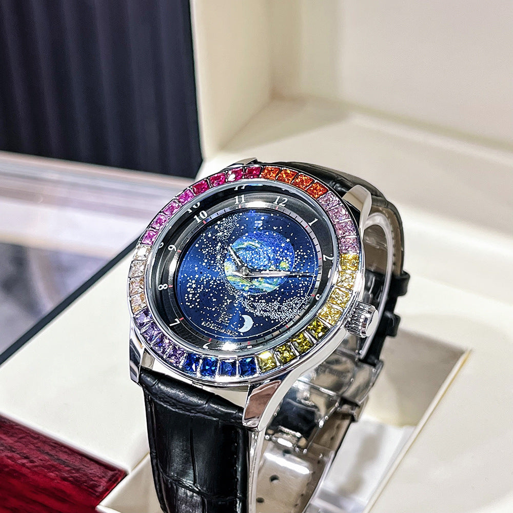 Ogulas Starry Sky Colorful Crystals Automatic Mechanical Watch Men&